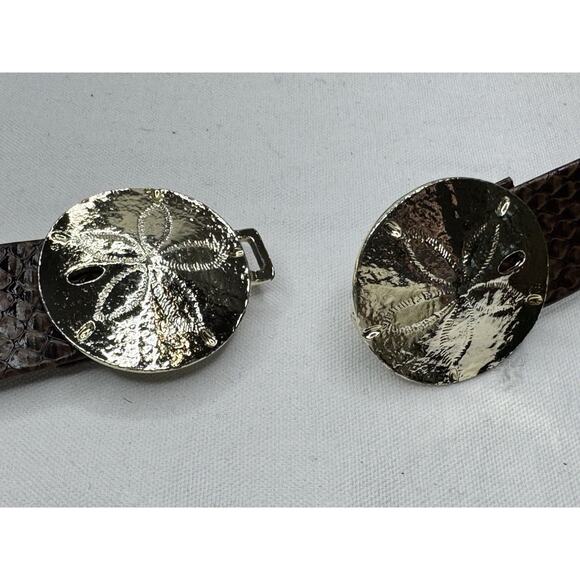 Vintage Gold-Tone Sand Dollar BUCKLE Adjustable Brown Snakeskin Belt ONE SIZE main image 5